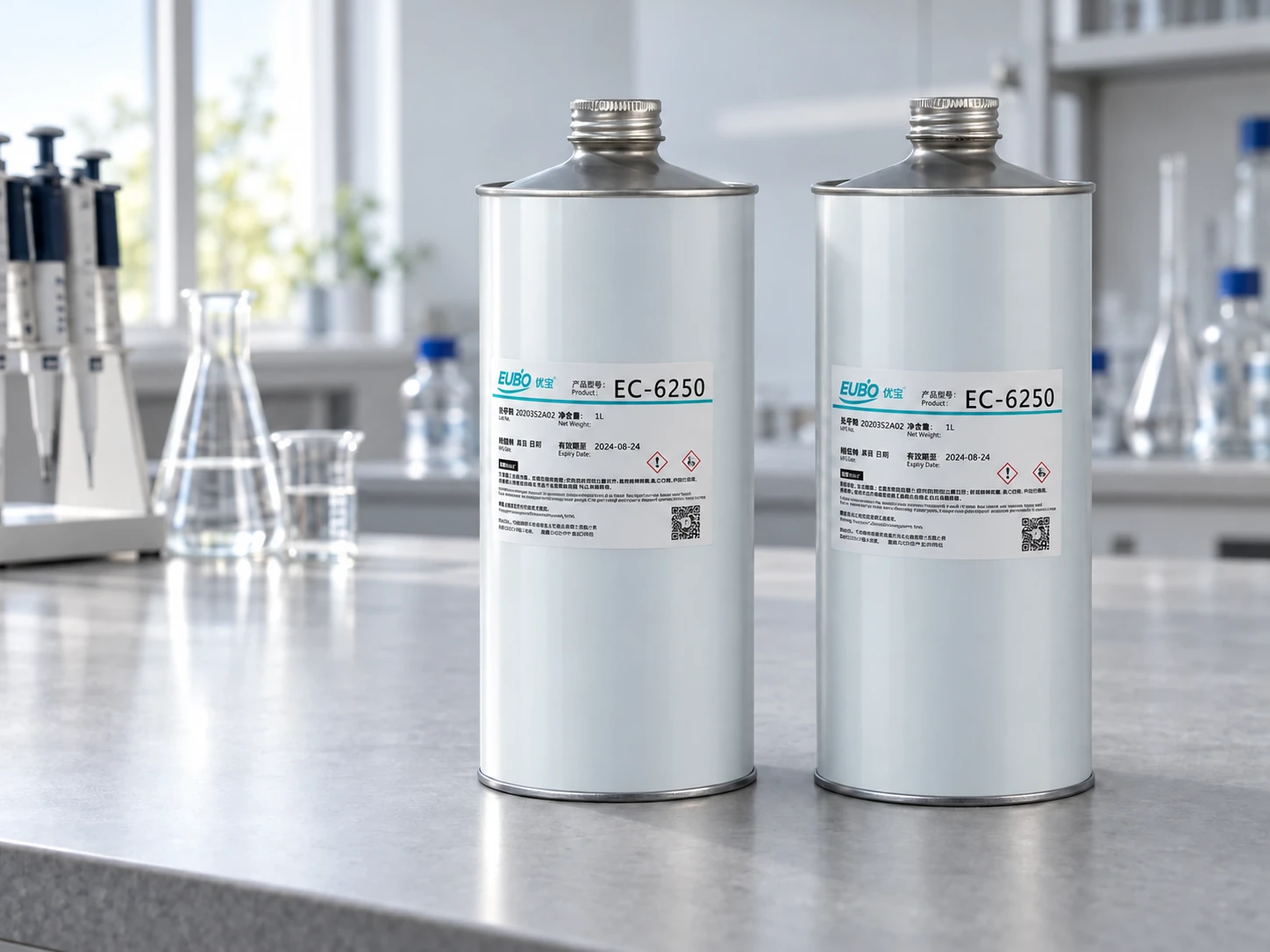 실험대에 놓인 밝은 회색 EUBO EC-6250 용기의 제품 이미지